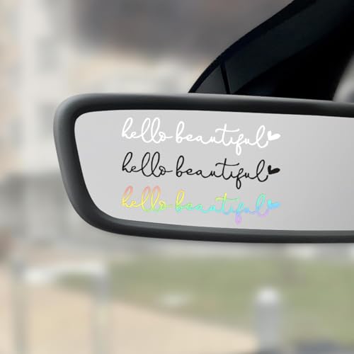 OIXEYA 6 pièces “Hello Beautiful” Autocollant pour rétroviseur de stickers voiture en vinyle, Accessoire de fenêtre de voiture, Accessoire pour femme