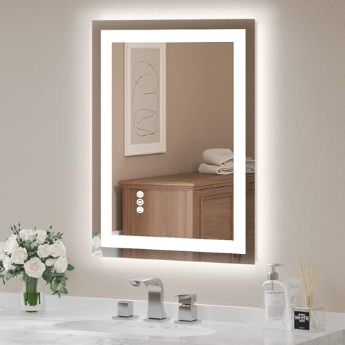 USHOWER LED Bathroom Mirror 24x32 Inch Tempered Glass - Frameless LED Backlit Lighted Mirror for...