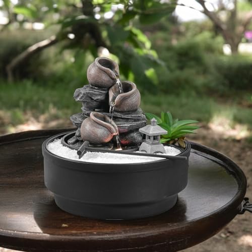 Zimmerbrunnen für den Garten, Zen, Wasserfall, Glas, buntes LED-Licht, Dekoration für entspannte Atmosphäre, Garten, Zen weißer Sand, Tischbrunnen, geschlossener Kreislauf, H21 cm – Oasis Zen'Light
