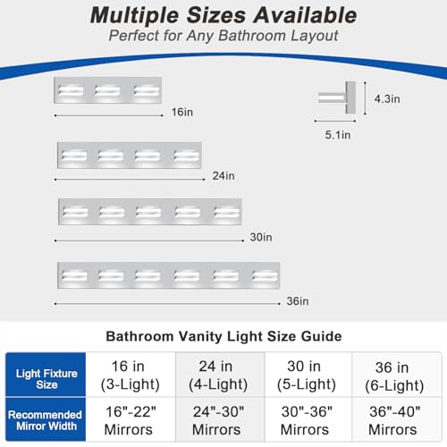 Image of IZORRO LED Modern Bathroom Lights Fixtures(3-Light,Dimmable,360Rotate),Chrome Acrylic Wall Lighting,Vanity Lights for Bathroom Over Mirror - 6000k 16In (No Assembly Required)