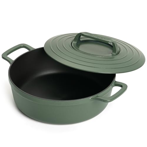 Image of Ember Cookware Pre-Seasoned Cast Iron Casserole 26 cm | Induction Cookware | 10-Year Warranty | Cast Iron Kadhai | Dutch Oven | Biryani Pot Heavy Bottom | PFAS & PFOA Free | Cooking Pot | Green