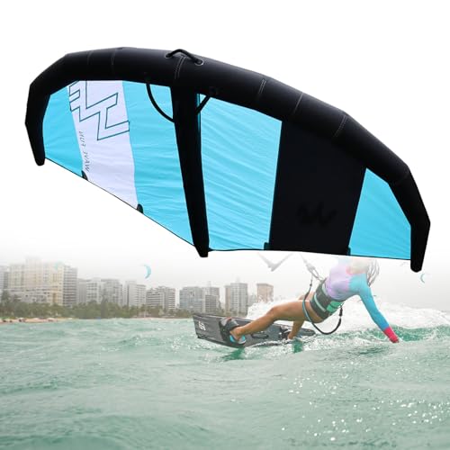 QFGain Tavola Hydrofoil Gonfiabile, Vela da Kitesurf A Vela, Ala da Kitesurf con Kit di Riparazione, Zaino Portaoggetti E Leash di Sicurezza,5㎡-Blue+Black