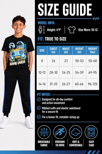Image of Pro Athlete Boys Pants Set - 3 Piece Active Short Sleeve Graphic Tees Athletic Shorts and Jogger Sweatpants for Boys