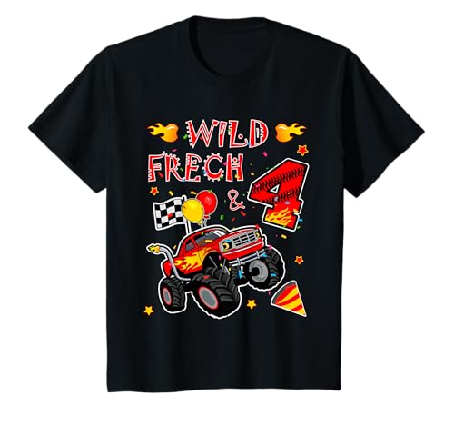Geburtstag Monster Truck - Wild frech und Vier - Junge 4 T-Shirt