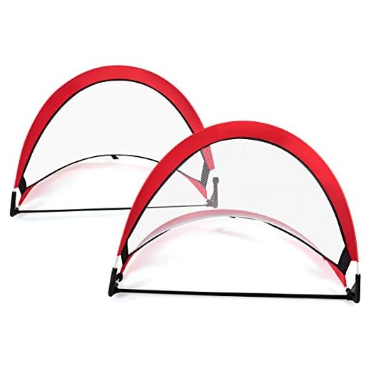 Goplus Pop Up Soccer Goal Set of 2, Portable Foldable Training Football Net with Carry Bag, Reinforced Fiberglass Rod, Plastic Ground Stakes, for Indoor Outdoor Backyard Lawn Park Beach (Red 2.5FT)