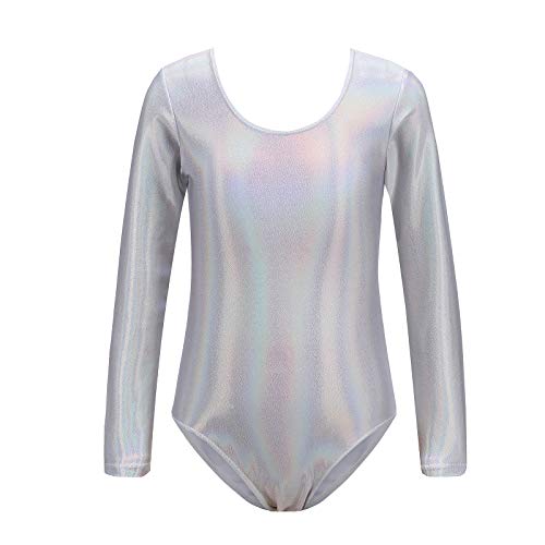 Girls\' Activewear Dresses Gymnastics Leotards for Girls Dance Ballet Suit Unitard Gymnastic Athletic Outfits (110, Silver)