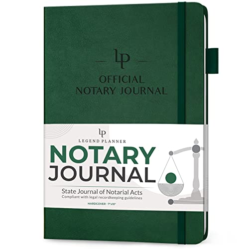 Legend Notary Journal – Hardcover Notary Log Book With Pre-Printed Entries – Notary Public Journal Of Notarial Acts – Notary Supplies – 250 Entries, Numbered Pages, 7"X10" (Dark Green) #TOP17