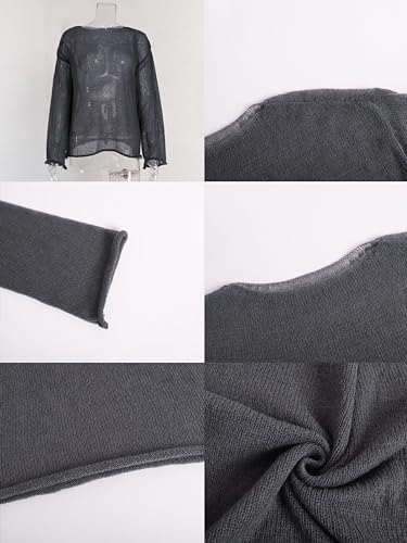 Image of Sweters for Women, Womens Sweater, O-Neck Solid Color See Through Pullover Jumper Shirt Beach
