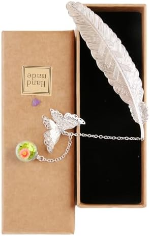 Classic Metal Feather Bookmark with 3D Butterfly Glass Beads Preserved ...