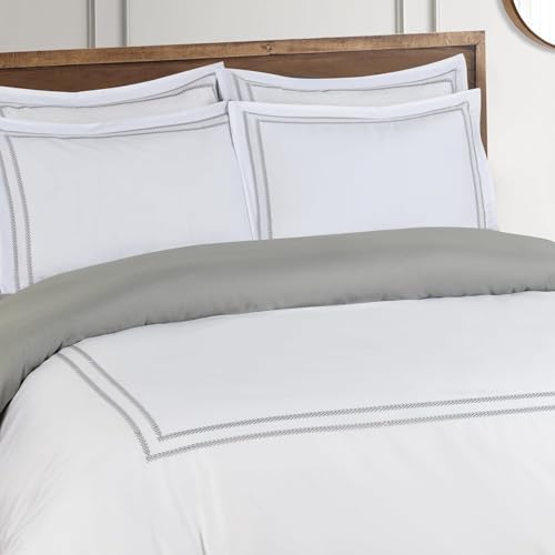 Majestic Giftware Madison Linen 4 Pcs Twin Size Bedding Set (BL56-T-4pcs) Riviera - Gray 400 TC Cotton Sateen Durable & Washable | 1 Fitted Sheet, 1 Duvet, 2 Pillowcases - Noble Collection