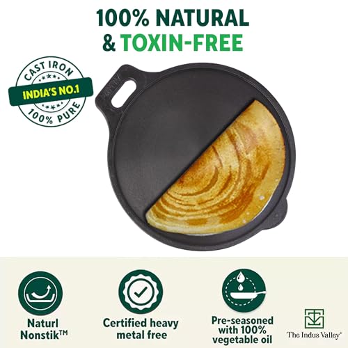 The Indus Valley Super Smooth Cast Iron Tawa for Dosa/Chapathi | 27.6cm/10.8 inch, 2.8kg | Induction Friendly | Naturally Nonstick, Pre-Seasoned... - Image 6