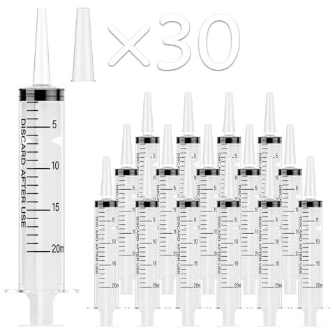 JOLLY PARTY 30 Pack 20mL Syringes, Plastic Syringes with Catheter Tip and Cap, Individually Sealed Feeding Syringe For Dogs, Measuring Syringe For Liquid, Scientific Labs, Refilling, Dispensing Cover