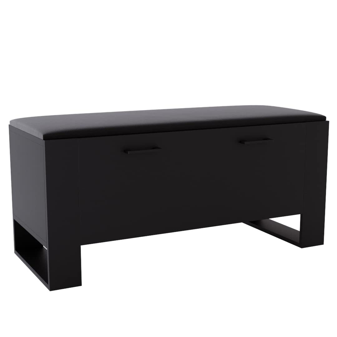 MRBLS Schoenenkast met zitbank, modern design en robuuste kwaliteit, schoenenrek, gesloten schoenenbank, garderobebank met zitkussen, verkrijgbaar in 6 kleuren (eiken - zwart mat