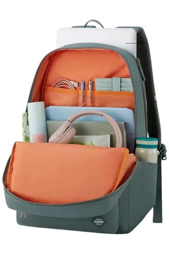 Image of American Tourister Riley | Laptop Backpack | 15.6 inch Laptop Bag | 2 Compartments + 2 Front Pockets | Unisex | Green | 1 Year Global Warranty