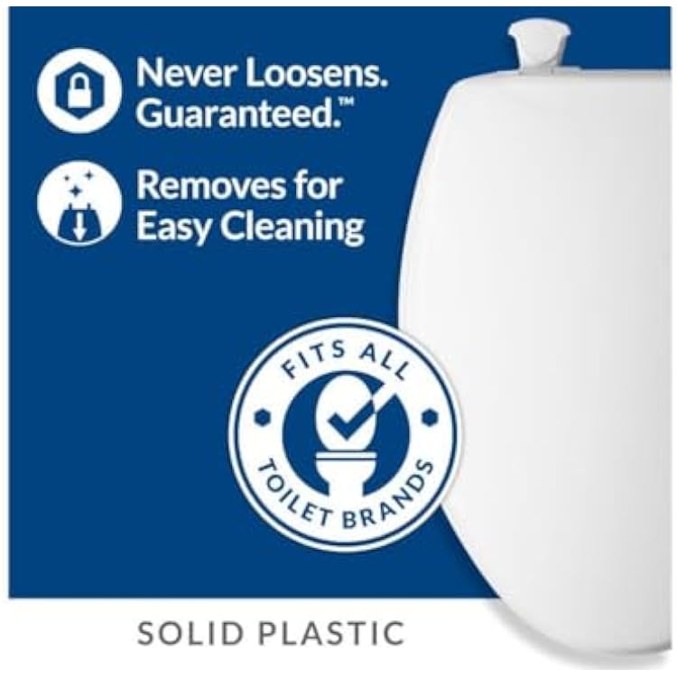 Mayfair by Bemis Round Plastic Toilet Seat White Never Loosens Removes for Cleaning