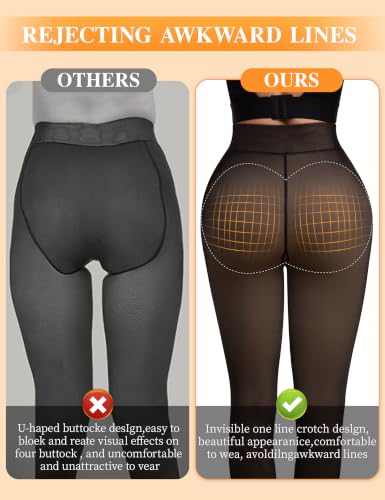 Image of Vosda Women's Fleece-Lined Tights Warm Fake Sheer-Look Pantyhose Leggings