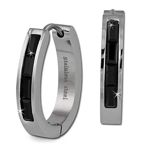 Preisvergleich Produktbild Amello Ohrringe Edelstahl Creolen Oval Damen Zirkonia silber schwarz ESOS08S