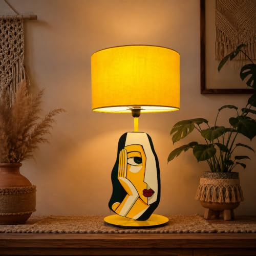Image of THE GRANDEUR Abstract Face Artistic Table Lamp with Fabric Shade, 41 cm