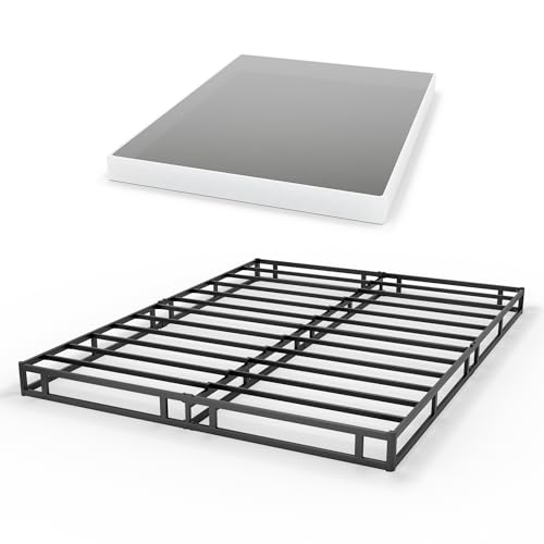 GRUSIGN 5 Inch Box Spring for Queen Bed Quick Assembly Queen Size Metal Mattress Foundation with Fabric Cover Strong Steel Frame Heavy Duty Low Profile Bed Frame Base Cama Queen
