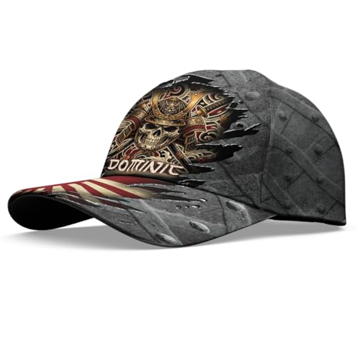 Image of Skull Baseball Cap for Men, Grim Reaper Death Crack Old Metal with Flag, Men's Hat, Adjustable Motorcycle Soft Caps