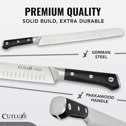 Cutluxe Brisket Knife – 12" Carving & Slicing Knife for Meat & BBQ – Razor Sharp German Steel, Sheath Included, Ergonomic Full Tang Handle Design, Grilling Gifts for Men – Artisan Series