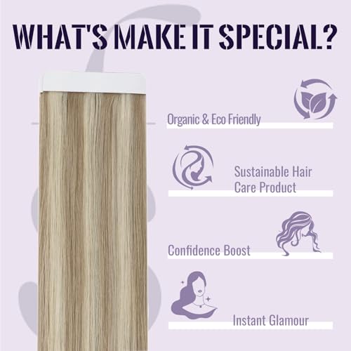 Fshine Tape in Hair Extensions Real Human Hair,12 Inch 20 pcs 30 g,Silky Straight Tape Hair Extensions,Color 18P613 Highlight Blonde,Perfectly for Parties and Weddings for Women - Image 2