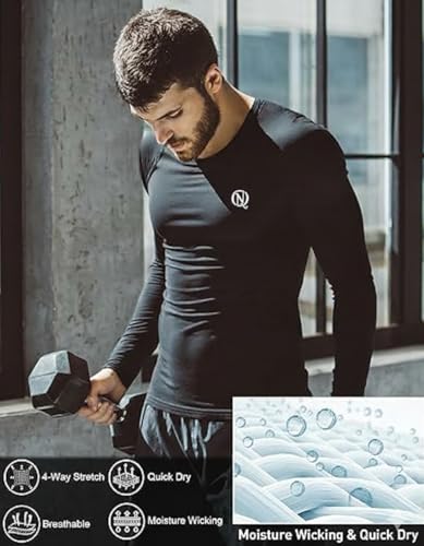 Image of NEVER QUIT Men's Compression Shirt Pack of 1 or 2 - Long Sleeve Quick Dry Base Layer T-Shirt for Gym, Running & Sports Workout
