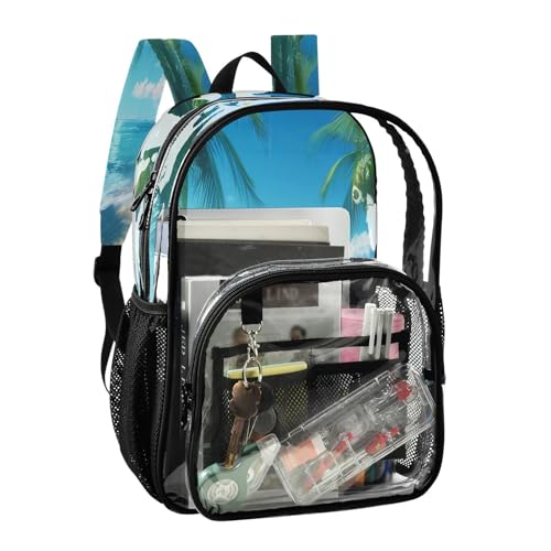 Palm Sea Beach Clear Backpack - Stadium Approved Large 15.7-inch Waterproof Transparent Bag for Sports, Concerts, Work, Travel#1482
