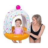 BigMouth Inc Lil’ Water Float with Overhead Sun Protection - Pool Floaties for Infants Babies & Kids Ages 1-3, for Beginner Swimmers - Ice Cream Cone