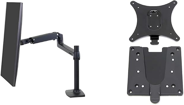 Ergotron LX Desk Monitor Arm, Long Pole, Matte Black, Up to 34 Inches 3.2 - 11.3 kg, VESA Compliant 45-537-224 + Ergotron Quick Release Bracket, Up to 35.9 lbs 15.9 kg, VESA Compliant 60-589-060