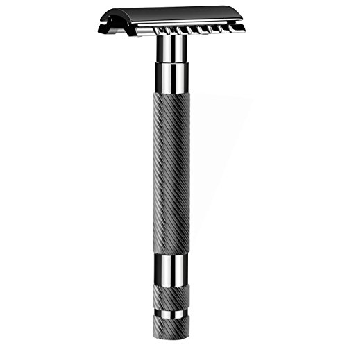 Safety Razor Long Handled Classic 3-Piece Men's Razor Double-Edge Saftey Razor - 3 Blade Razor Handle, Long Handled Heavy-weight DE Safety Razor Men's Manual Razor - Black