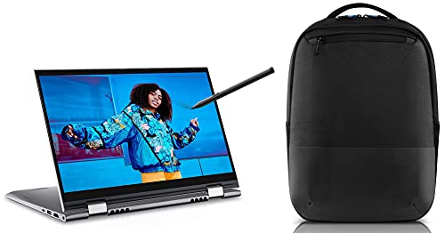 Image of Dell Inspiron 5410 14 inch FHD Touch Display 2in1 Laptop (i5-1135G7 / 8GB / 512GB SSD /Integrated Graphics /Win 10 + MSO /Backlit KB + FPR + Active Pen /Silver Metal Color) Pro Slim Backpack 15