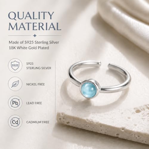 Natural Aquamarine Ring for Women 925 Sterling Silver Adjustable Open Ring - image 7