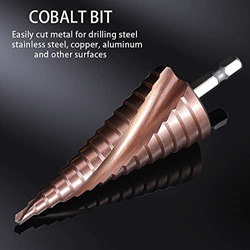 Miniatura 5 de Broca escalonada, HSS M35 - Juego de brocas escalonadas métricas de cobalto al 5 % (4 a 0.787 in), broca escalonada de 9 tamaños para destornillador