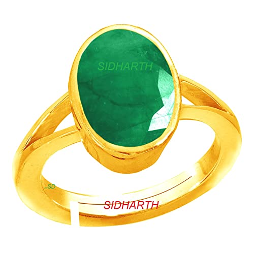 20.25 Ratti Certified Precious Emerald Ring, Adjustable Panna Gemstone, Gold Plated Ring, Astrological Purpose for Men and Women, Silver, Artificial Sapphire, Silver,