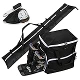 STYNGARD Skitasche Set 4-teilig inkl. Rolltop (140cm-200cm) Skisack und Skischuhtasche mit Helmfach, Helmtasche, Bürste - Stiefeltasche mit Lüftungsgitter Modell Salzburg