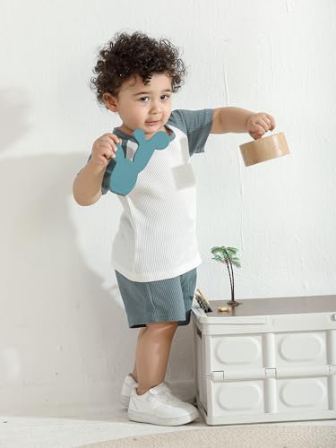 Eghunooy Toddler Baby Boy Clothes Summer Short Sleeve Letter Print Patchwork T-Shirt Shorts Outfit Set4