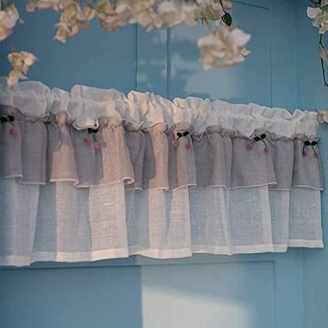 Tier Curtains for Kitchen Window Short Tier Cafe Curtain Bathroom Curtains Window Kitchen Curtain Valances Cafe Short Curtain American Rural Style Half Window Curtains Bistro Curtain with Cherry Decor Cover