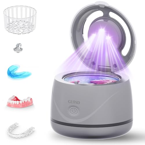 Image of Ultrasonic Retainer Cleaner, 180ML /45kHz Portable Ultrasonic Jewelry Cleaner, Quiet Operation Ultrasonic Cleaner Machine for Dentures,Aligners,Mouth Guards,Night Guards (Gray)