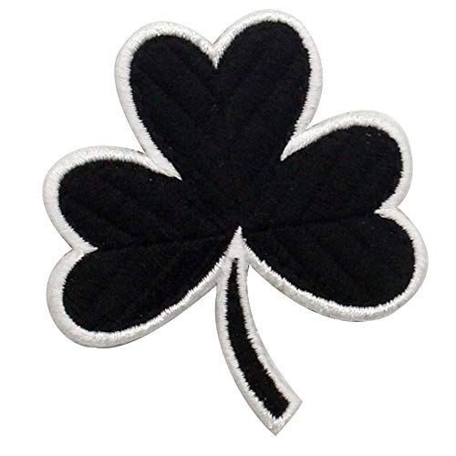 Tactical Irish Clover Embroidered Emblem Lucky Shamrock Hook and Loop Ireland Patch, White & Black