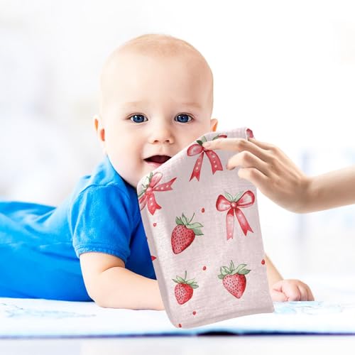 Image of Washcloths Set Bathroom Kitchen Wash Cloths Face Towels Wipes Strawberry Bows Cute Decorative 12x12 Inch 5 Pack