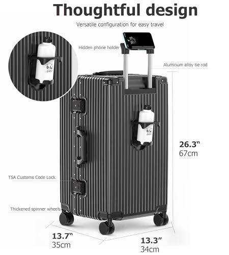 feilario 26in Super Large Captain Aluminum Frame Hardside Spinner Wheels Luggage, Zipperless Checked Suitcase with Cup Holder/Phone Holder4