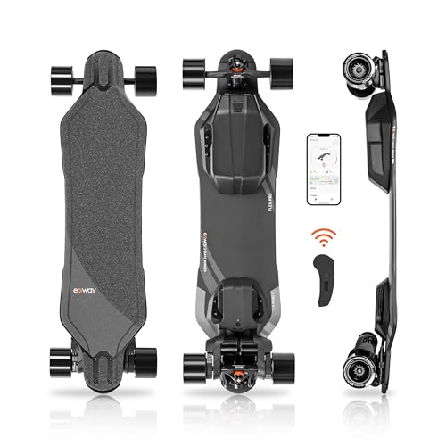 Exway Flex Pro Belt Electric Longboard with Remote, Top Speed of 31 Mph, 25miles Range, Elastic Composite Deck, IP55 Waterproof, Electric Skateboard Longboard for Adults & Youths