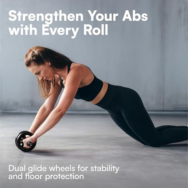 H&S Ab Roller Wheel For Abs Workout - Abdominal Core Exercise Equipment With Extra Thick Knee Pad Mat - w/Dual Glide Wheels - Abs Roller Wheel Home Workout - Abs Exercise Equipment