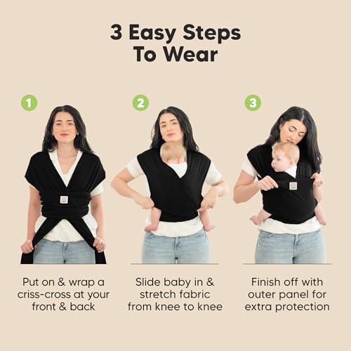 Baby Wrap Carrier All-in-1 Stretchy Baby Wraps - Baby Sling - Infant Carrier - Babys Wrap - Hands Free Babies Carrier Wraps (Trendy Black)