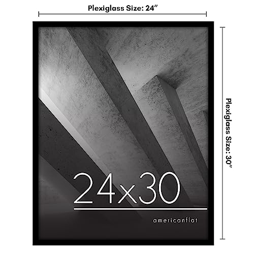 Americanflat 24x30 Picture Frame with Polished Plexiglass - Streamline Collection - Thin Border Picture Frame for Wall Display - Hanging Hardware Included - Black