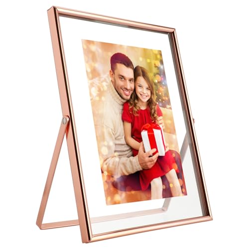AhaGo Rose Gold Floating Picture Frame, 6x8 Inches, For Photo 6x8, 5x7, 4x6, Vertical, Classy For Wedding, Anniversary, Birthday