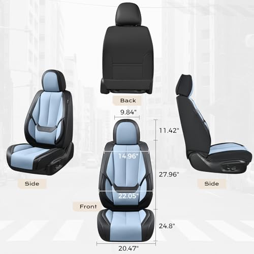 Image of Coverado Seat Covers, Car Seat Covers Front Seats, Leather Seat Covers for Cars, Car Seat Protector Waterproof, Black Car Seat Cushion, Front Carseat Cover Universal Fit for Most Cars Lightblue