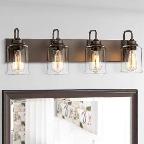 Image of zeyu 28.5 inch Oil Rubbed Bronze Bathroom Light Fixtures, 4-Light Farmhouse Vanity Wall Lights with Clear Glass Shade, ZSL72B-4W ORB