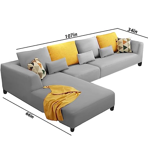 Image of Galib LHS 6 Seater L Shape Sofa Set for Living Room (Grey) Premium Fabric